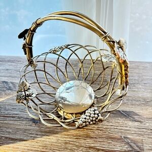 Vintage Godinger Silver-Plate Open Weave Grapevine Fruit Basket Adjust Handle